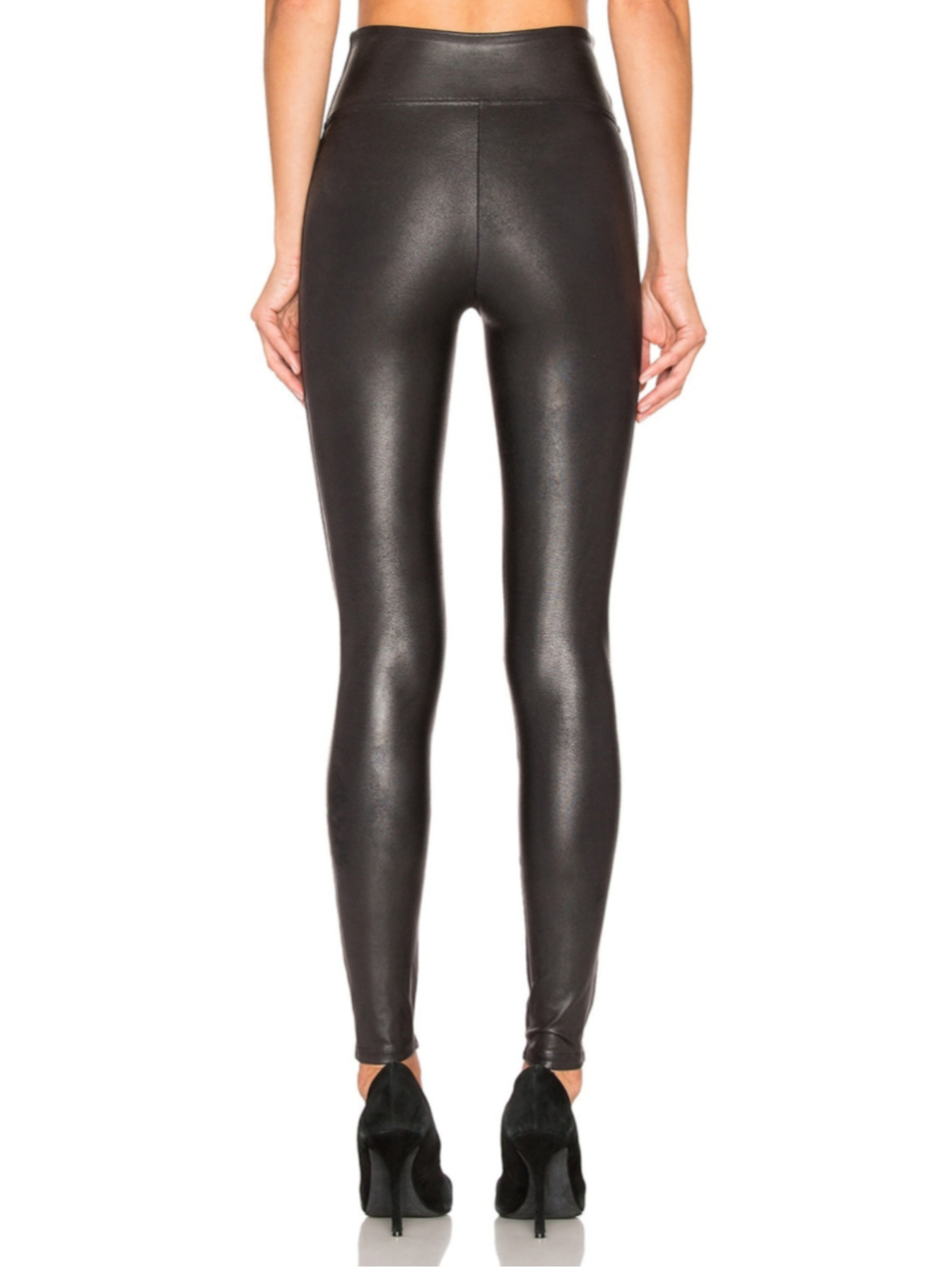 SPANX Black Faux Leather Leggings Large - Picture 2 of 13